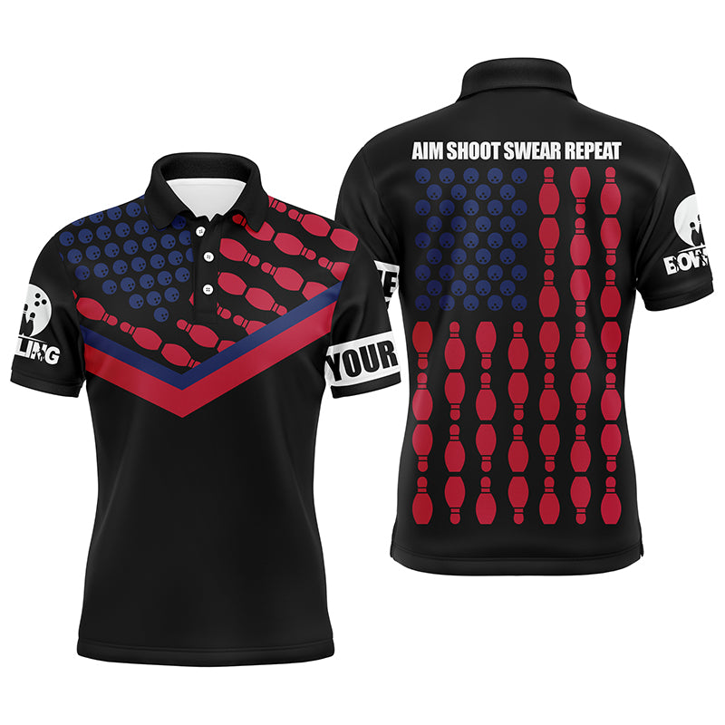 Patriotic Polo Bowling Shirt for Men Bowlers, Personalized American Flag Cool Bowling Jersey NBP32