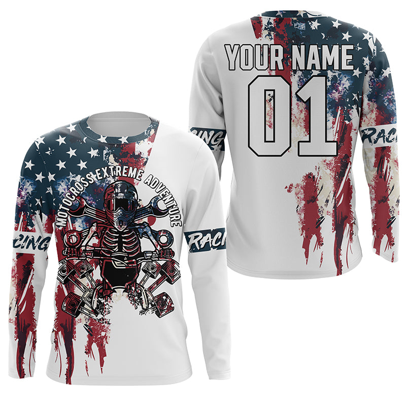 Patriotic Motocross Jersey UPF30+ Personalized American Flag MX Racing Motorcycle Extreme NMS1146