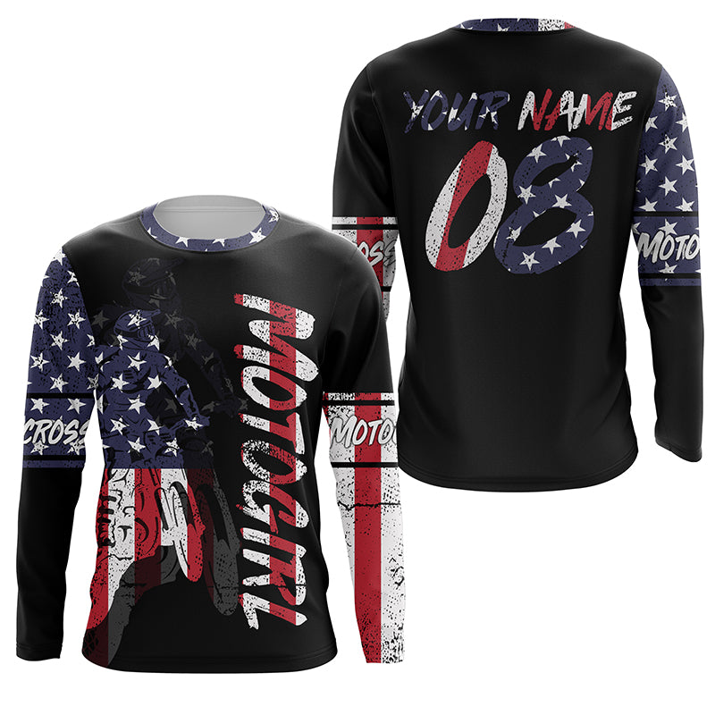 MotoGirl Personalized Jersey UPF30+ Patriotic Motocross Girl Dirt Bike Riding Shirt Women Bikers NMS1148