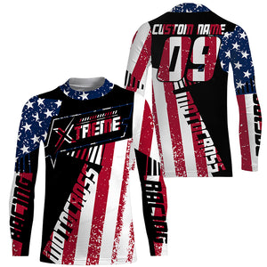 Patriotic Motocross Jersey Personalized UPF30+ Extreme MX Racing Motorcycle American Flag NMS1147