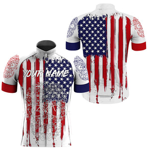 Mens American flag cycling jersey with 3 pockets UPF50+ USA bike shirt full zip BMX MTB racewear| SLC184